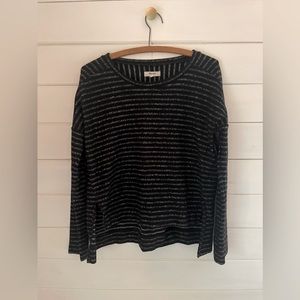 MADEWELL Hi Lo Top Black White Stripe Pullover Knit L/S Sz SMALL Thick Cotton